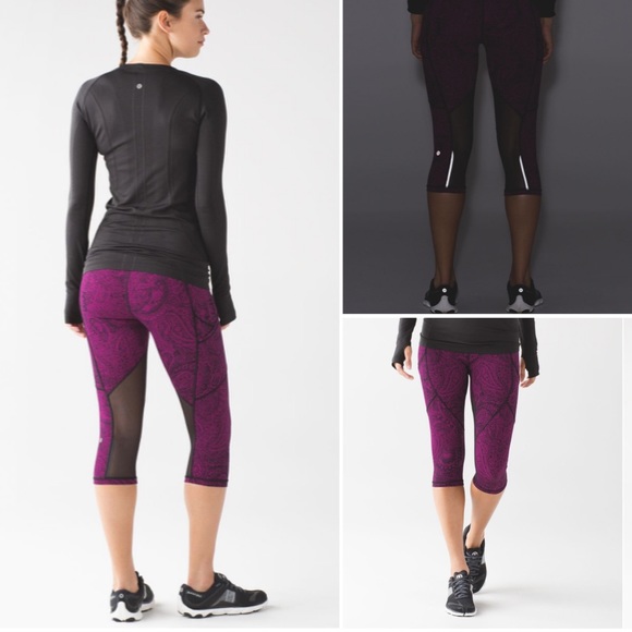 lululemon athletica Pants - Lululemon Outrun 17" Crop Paisley Fuschia Black